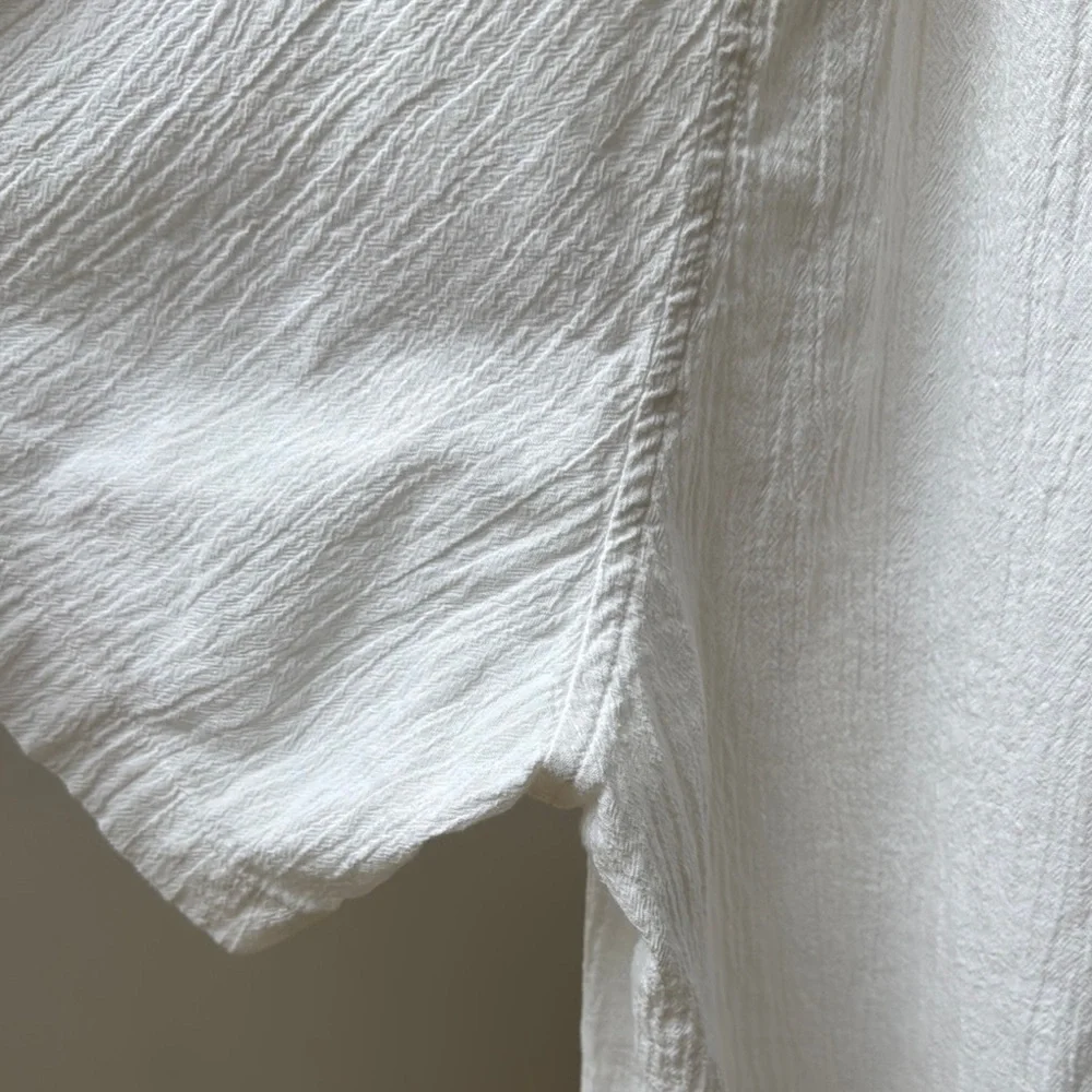 Standard Cloth White Casual Button Down Shirt with Textured Fabric - Picture 6 of 14